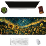 Starry Night Sunflower Gaming Mouse Pad Extended Desk Computer Keyboard Laptop Cosmic Floral Mouse Pads For Home Office Work, Large Long Desk Mat Mousepad With Non-Slip Rubber Base 31.5×11.8Inch