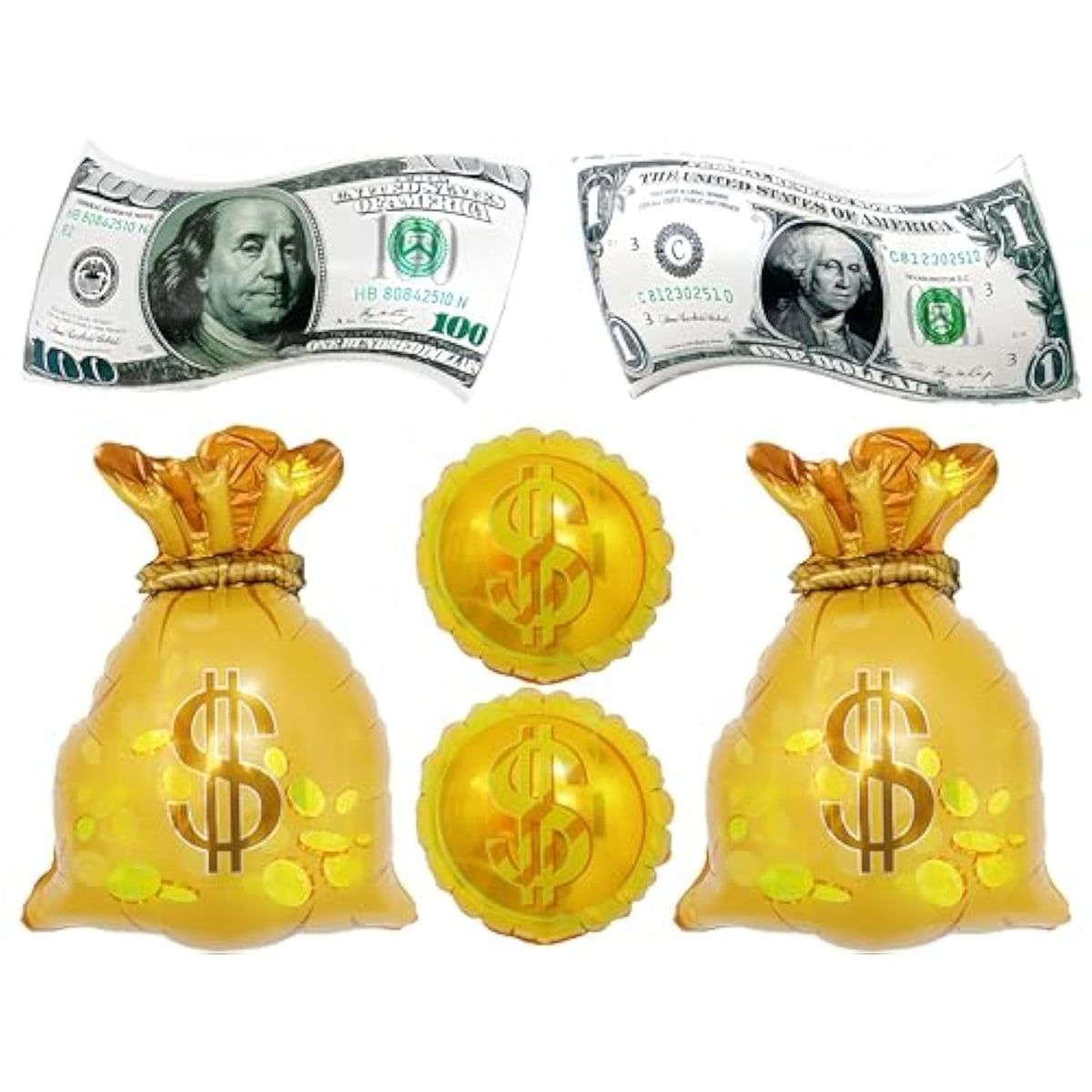6Pcs Money Bag Foil Balloons Set/Dollar Party Balloons/Western Cowboy Party/Las Vegas Casino Party Gambling Game Decorations/Money Theme Birthday/Big Size Fake Money Reusable Balloons