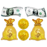 6Pcs Money Bag Foil Balloons Set/Dollar Party Balloons/Western Cowboy Party/Las Vegas Casino Party Gambling Game Decorations/Money Theme Birthday/Big Size Fake Money Reusable Balloons
