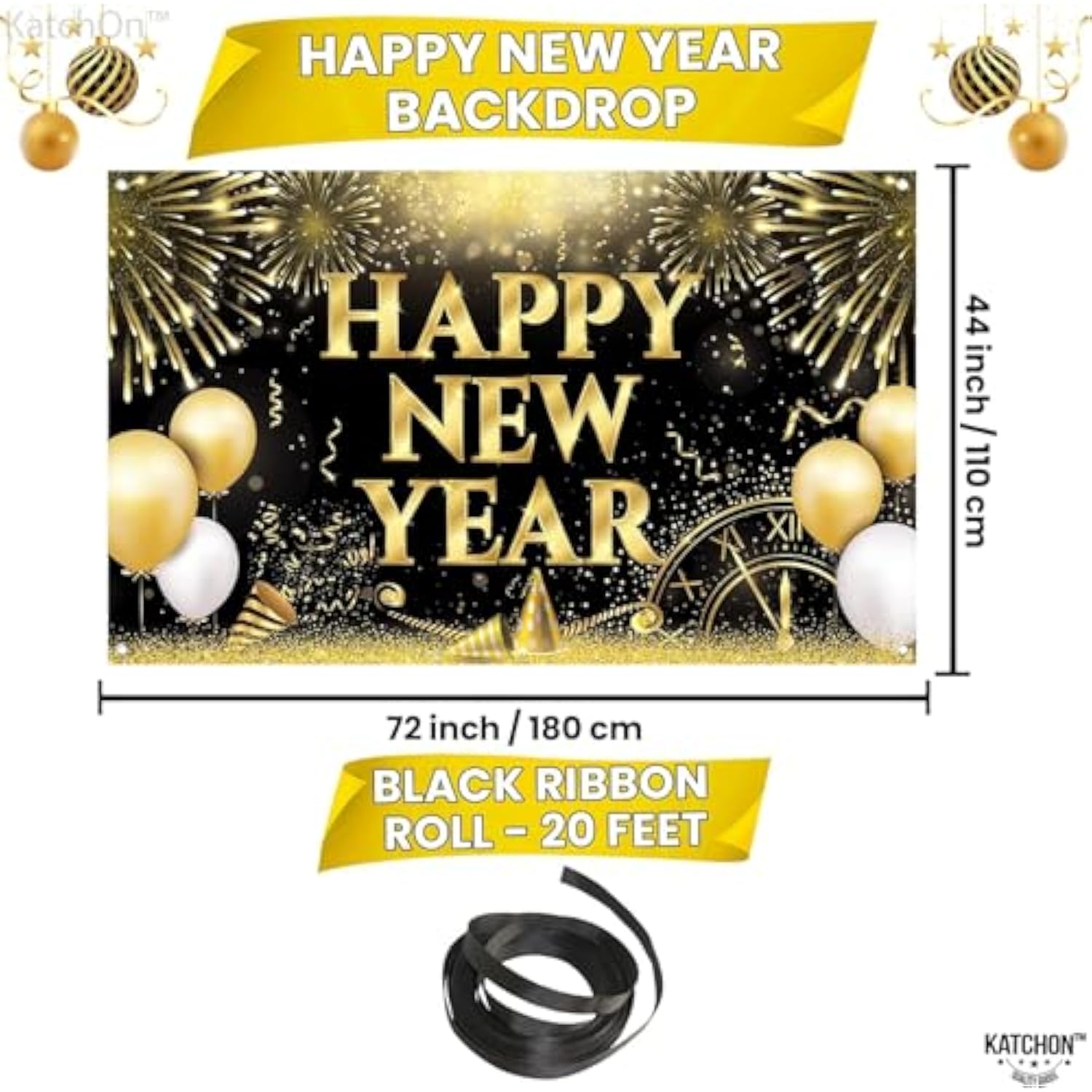 Xtralarge Happy New Year Banner 72x44in 2026 Party Backdrop