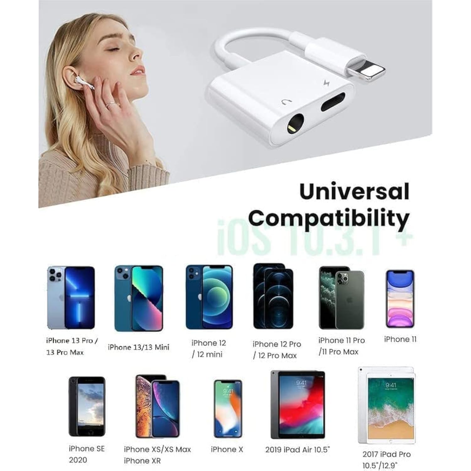 Apple MFi Certified 2 Pack Lightning to 3.5mm Headphones Jack Adapter for iPhone Dongle 2 in 1 Charger and Aux Audio Splitter Adapter Compatible with iPhone 14 13 12 11 XS XR 8 7