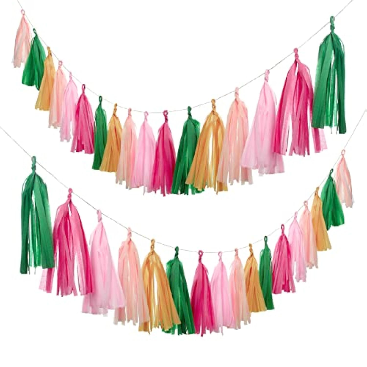 25Pcs Green Pink Party Decorations - Tissue Banner Garland & Tropical Banner For Beach, Bachelorette, Hawaiian Luau & Summer Parties