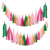 25Pcs Green Pink Party Decorations - Tissue Banner Garland & Tropical Banner For Beach, Bachelorette, Hawaiian Luau & Summer Parties