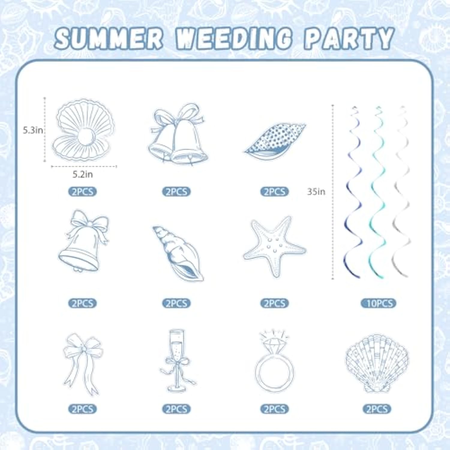 Blue Bow Starfish And Seashell Party Decorations The Summer Party Decor For Under The Sea Birthday, Summer Beach Wedding, Mermaid Baby Shower, Bachelorette Party Celebration