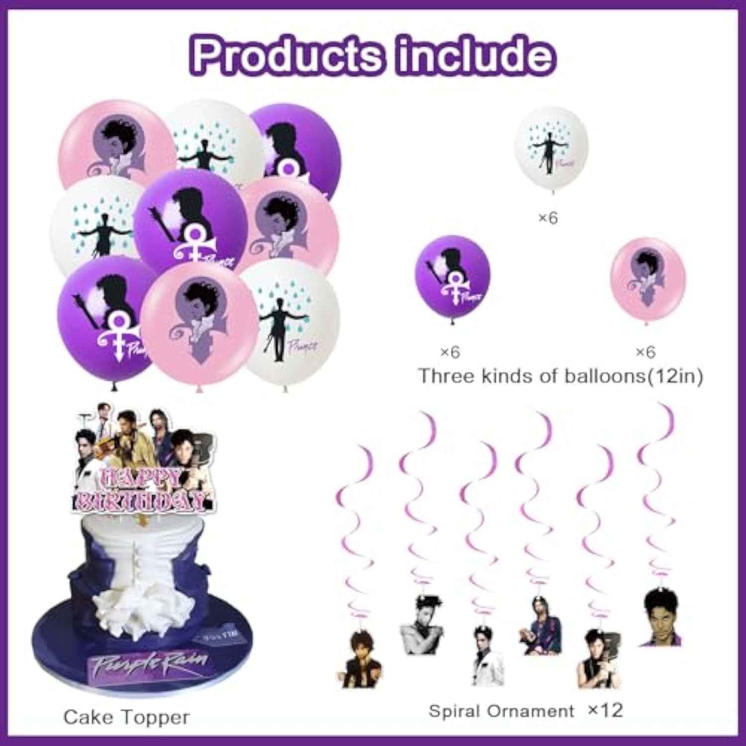 Prince Singer Birthday Party Decorations, Rock Singer Theme Birthday Banner Honeycomb Centerpieces Hanging Swirls Party Latex Balloons For Fans Birthday Baby Shower Party Supplies