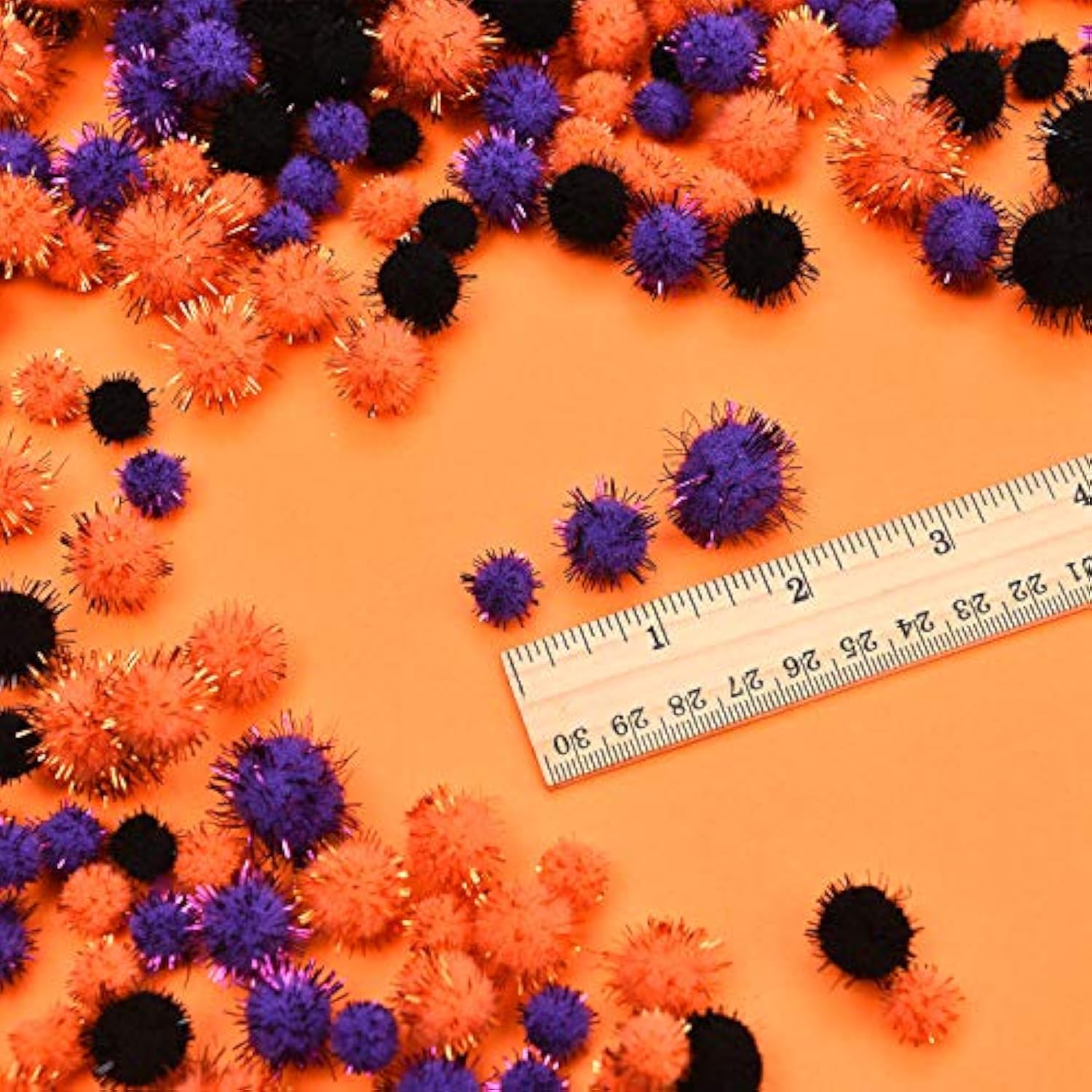 600 Assorted Glitter Pom Poms Fluffy Balls for Halloween DIY Crafts & Party Decorations