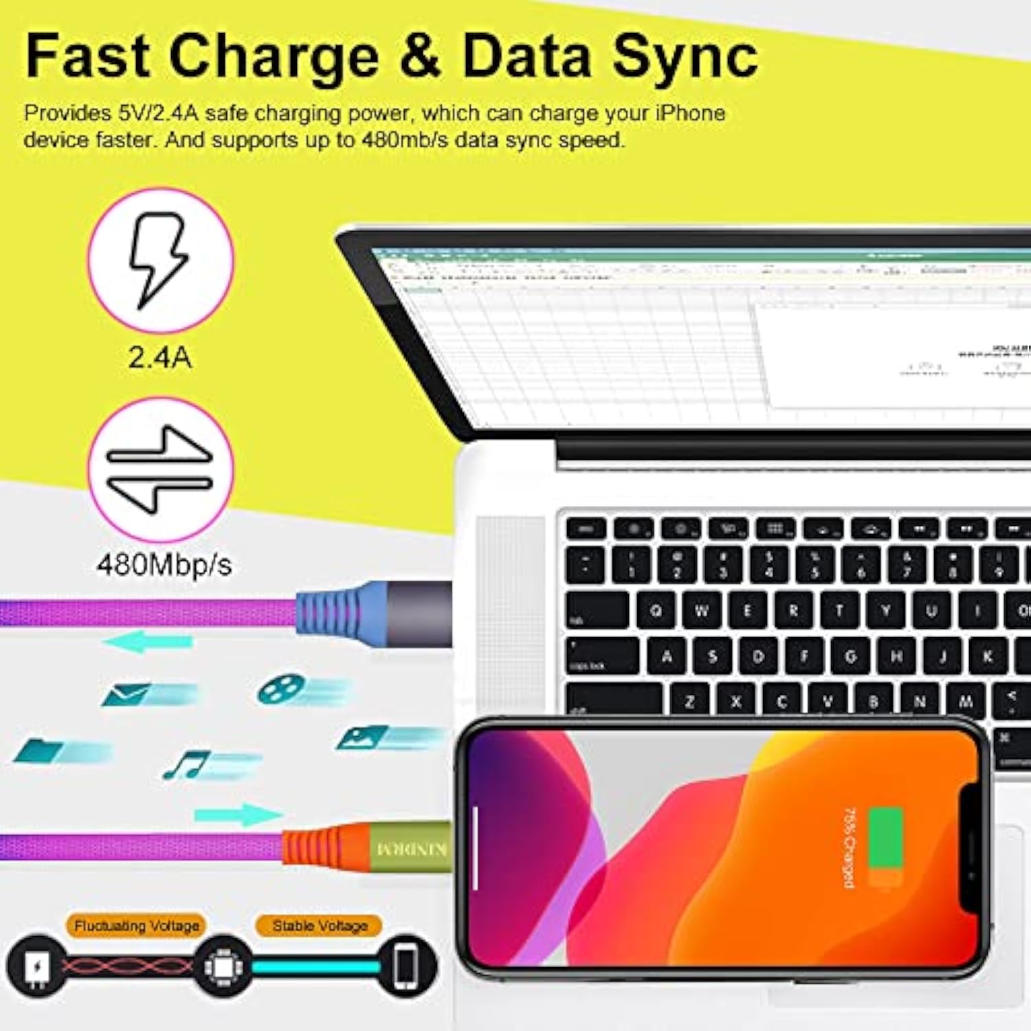 Iphone Charger Cable, [Apple Mfi Certified] 6Ft Colorful Gradual Usb A To Lightning Charger Cable Nylon Braided Fast Charging Data Cord For Iphone 14 13 12 11 Pro Max Xr Xs X 8 7 6 Plus More