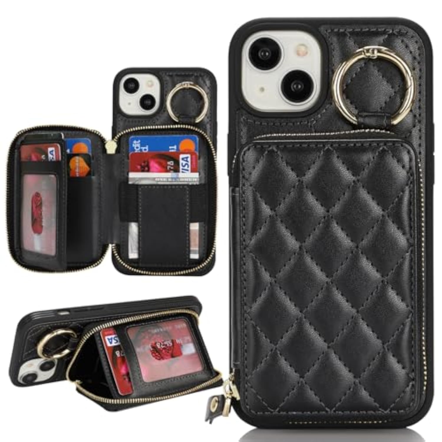 iPhone 14 Plus Case with Wallet and Card Holder, Black