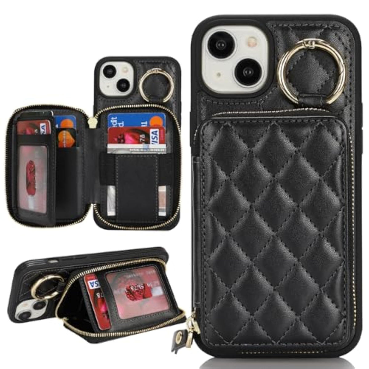 iPhone 14 Plus Case with Wallet and Card Holder, Black