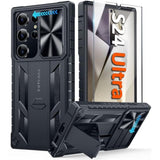 For Samsung Galaxy S24-Ultra Case: Rugged Protective S24 Ultra 5G Mobile Phone Cover With Kickstand & Slide | Tpu Shockproof Textured Bumper Military Grade Drop Protection, 6.8 Inch Black