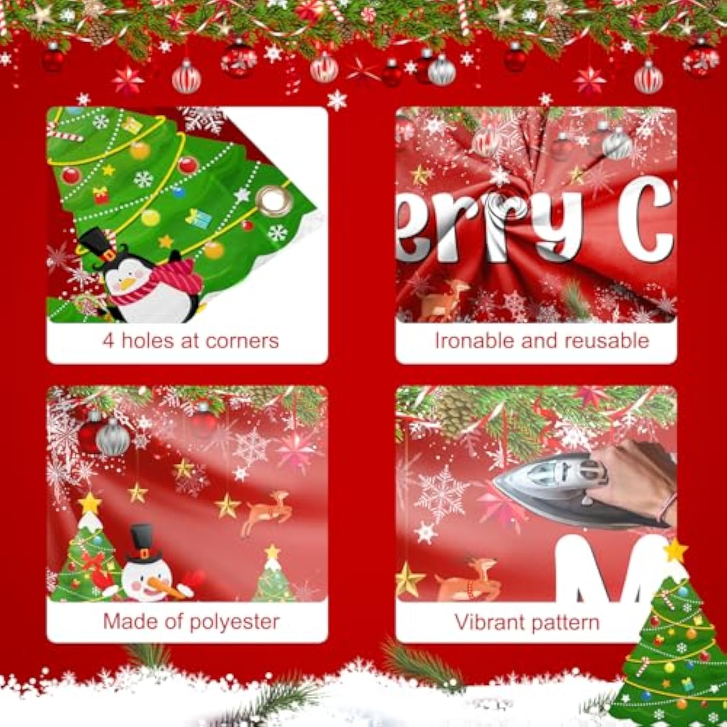 Merry Christmas Banner 8X2 Ft Large Christmas Banner For Outside Red Holiday Xmas Backdrop Yard Decorations