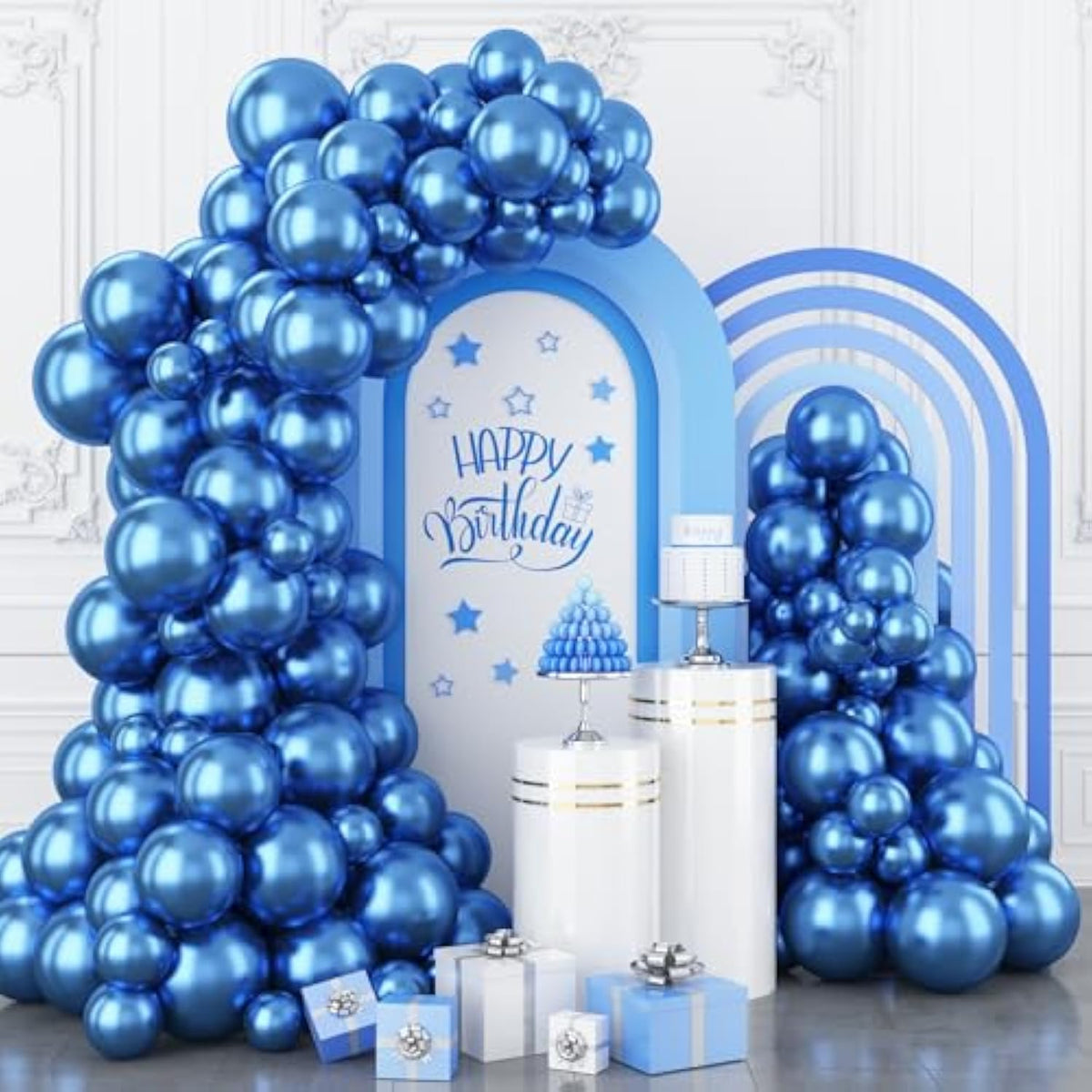 Metallic Blue Balloons Arch Kit, 100 Packs Different Sizes 12 10 5 Inches Blue Balloon Garland Arch Kit, Chrome Blue Balloons For Graduation Baby Shower Birthday Wedding Decoration