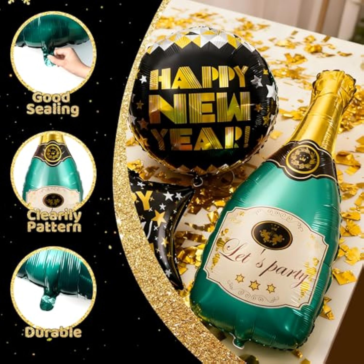 Complete 2026 Black & Gold NYE Decor Set Backdrop, Banner, Fringe & Swirls