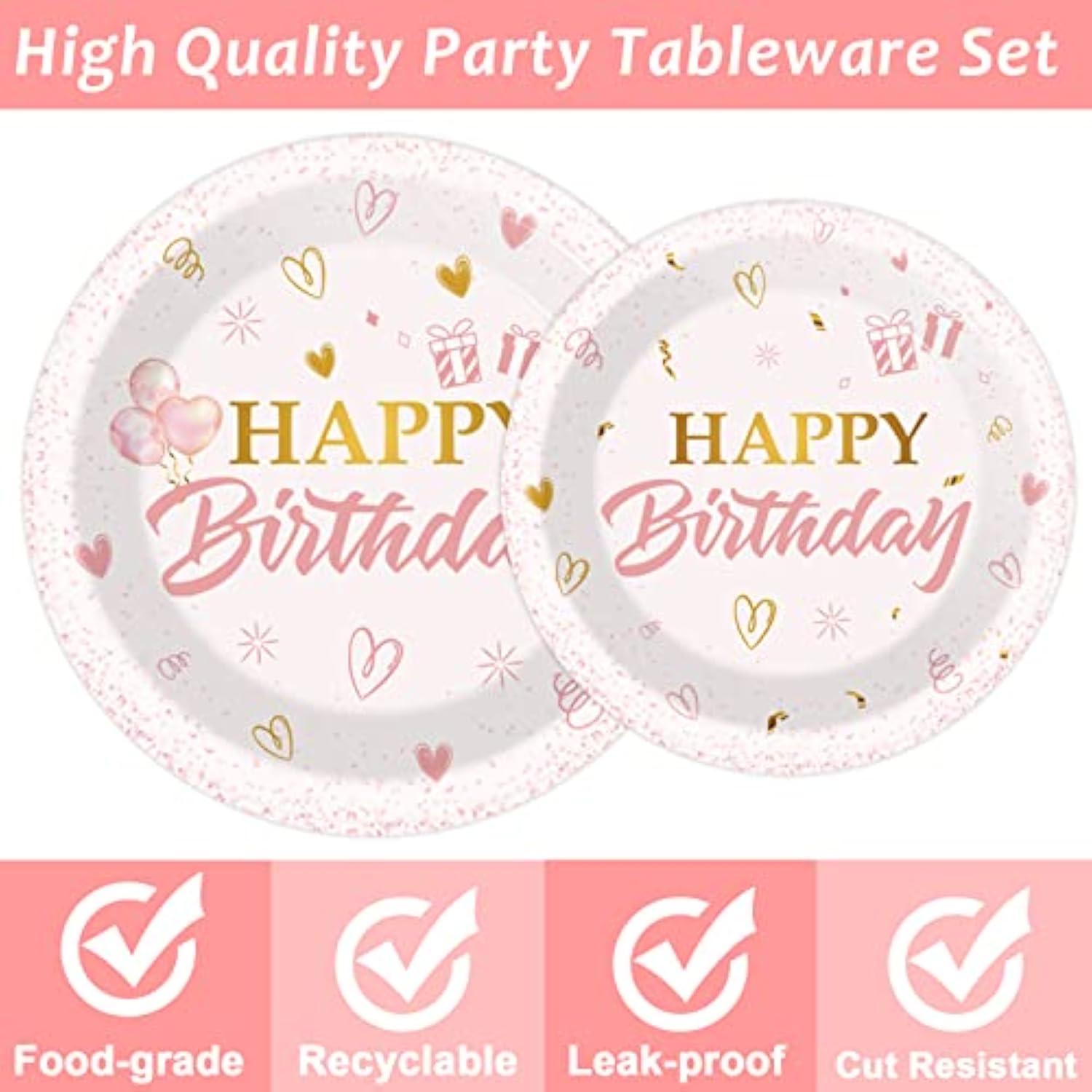 96-Pc Pink Rose Gold Birthday Tableware Set - Plates, Napkins & More for 24 Guests