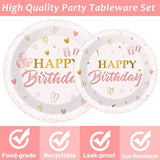 96-Pc Pink Rose Gold Birthday Tableware Set - Plates, Napkins & More for 24 Guests
