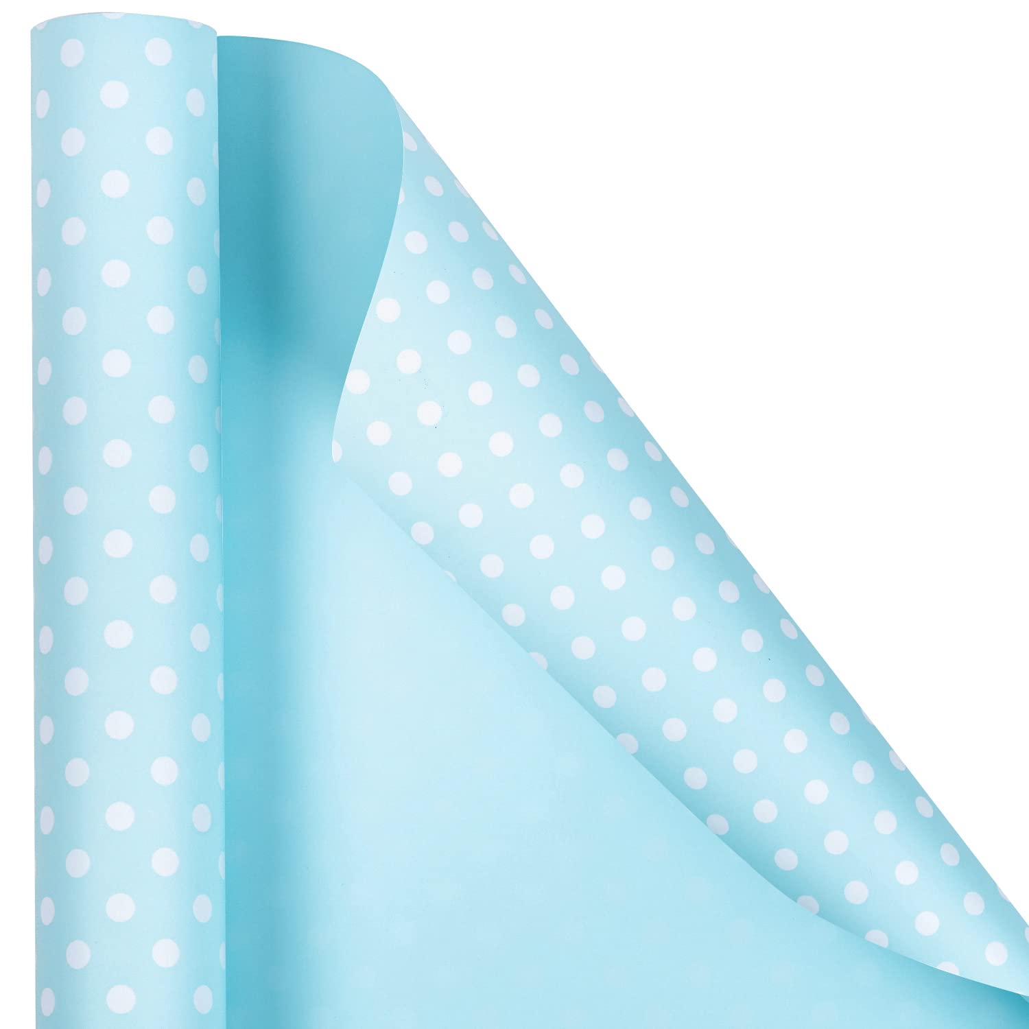 30 Inch Reversible Baby Blue Wrapping Paper - 30 Inch X 100 Feet Jumbo Roll Baby Blue Polka Dots Design, Perfect For Birthday, Baby Boy, Baby Shower, Wedding, Bridal Shower