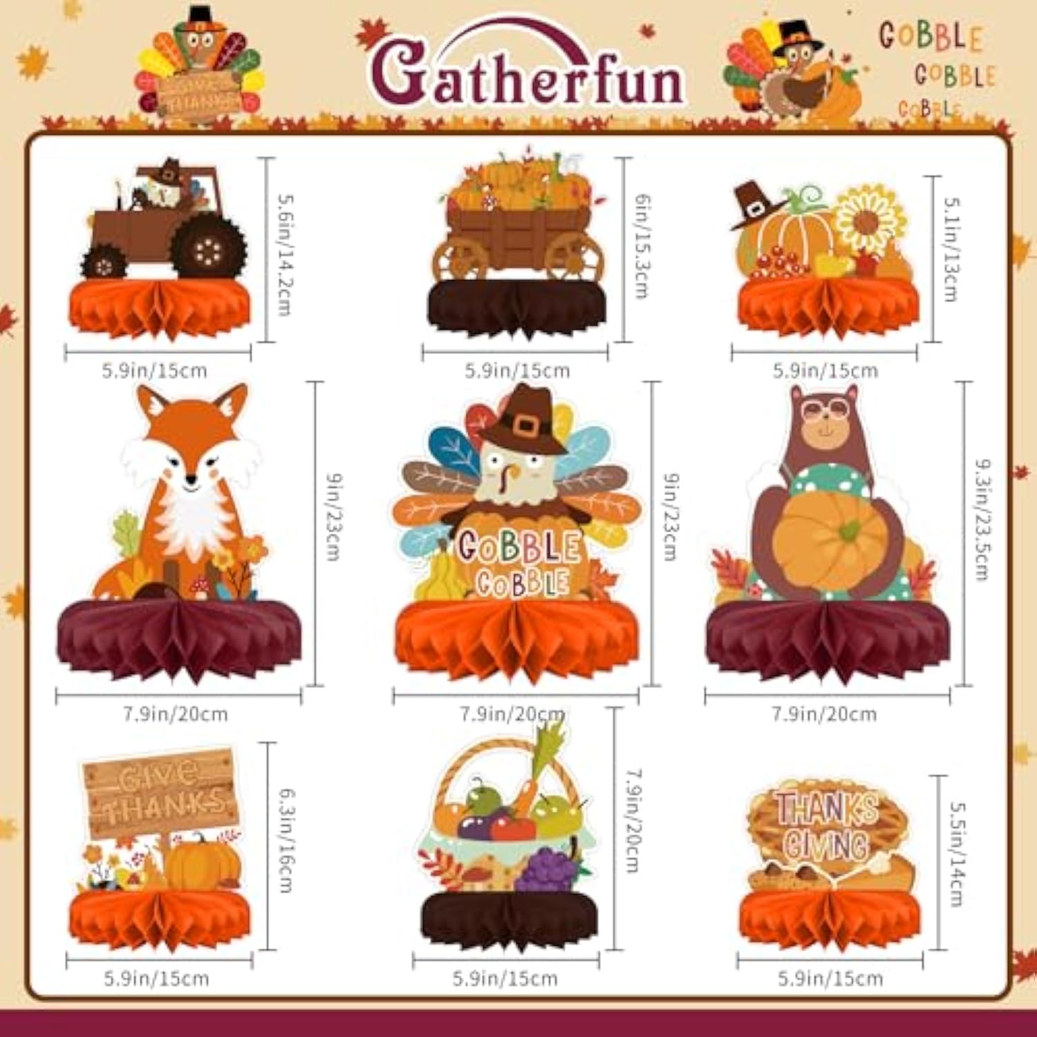 9Pcs Premium Fall & Thanksgiving Party Decorations Set - Autumn Honeyc