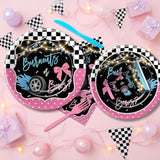 Burnouts Or Bows Gender Reveal Decorations Tableware, Boy Or Girl Gender Reveal Party Supplies, Plate, Cup, Napkin, Cutlery, Tablecloth, Race Car Vs Bows Baby Shower Decorations, Serves 24