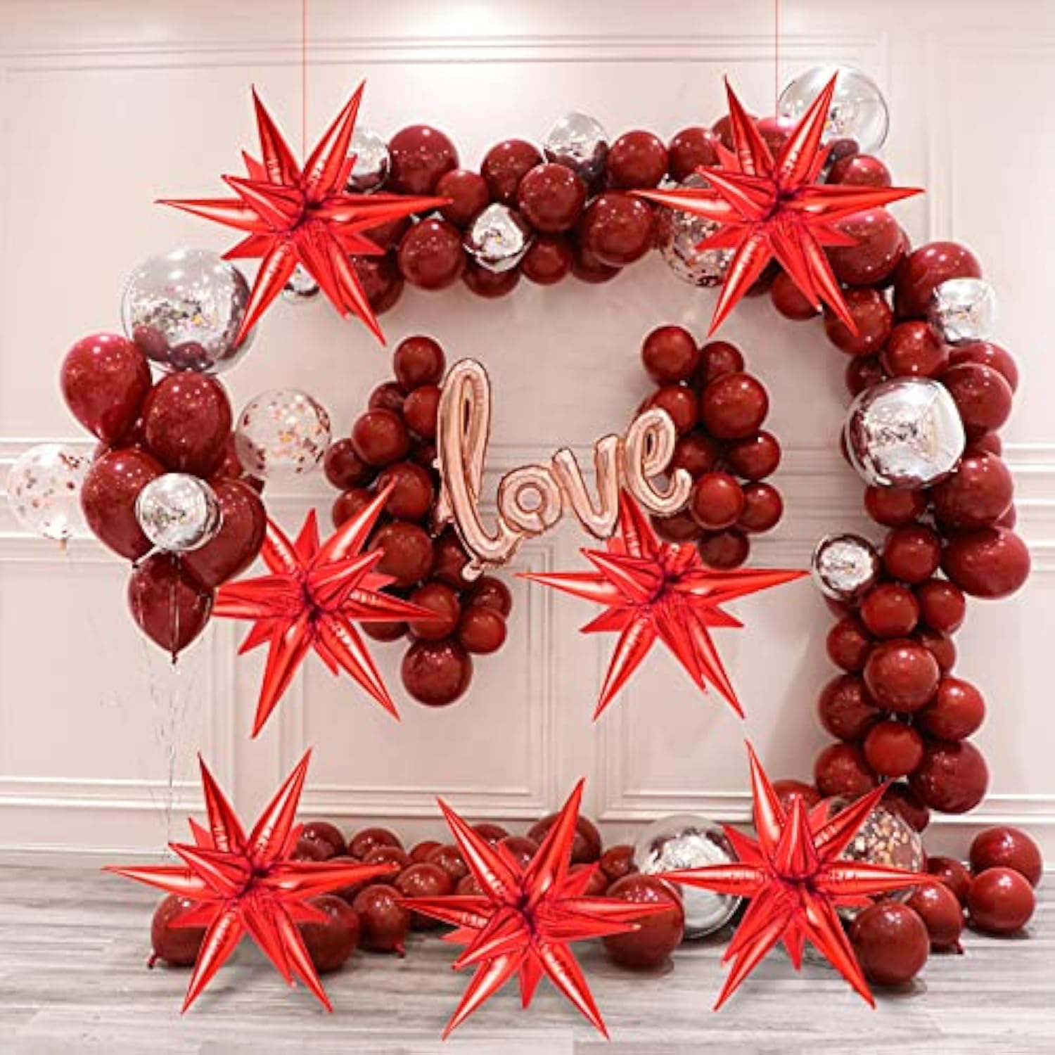 72 Pcs Red Star Balloons - 26 Inch Explosion Foil Cone Balloons, 12 Point Large Spike Balloon For Wedding Birthday Party Decoration Baby Shower Photo Background