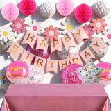 Pink And White Happy Birthday Banner Decorations With Tablecloth, Pom Poms, Stars Swirl Streamers For Girls Women Birthday Party Decorations