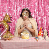 2Pc Pink Tinsel Foil Curtain Backdrop Birthday Bachelorette Graduation Decor