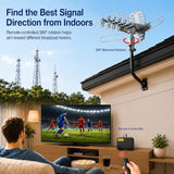 Amplified Outdoor TV Antenna with 360° Motorized Rotation, UHF/VHF Long-Range Reception, Remote Control, Mounting Pole & 40FT RG6 Cable, Dual TV
