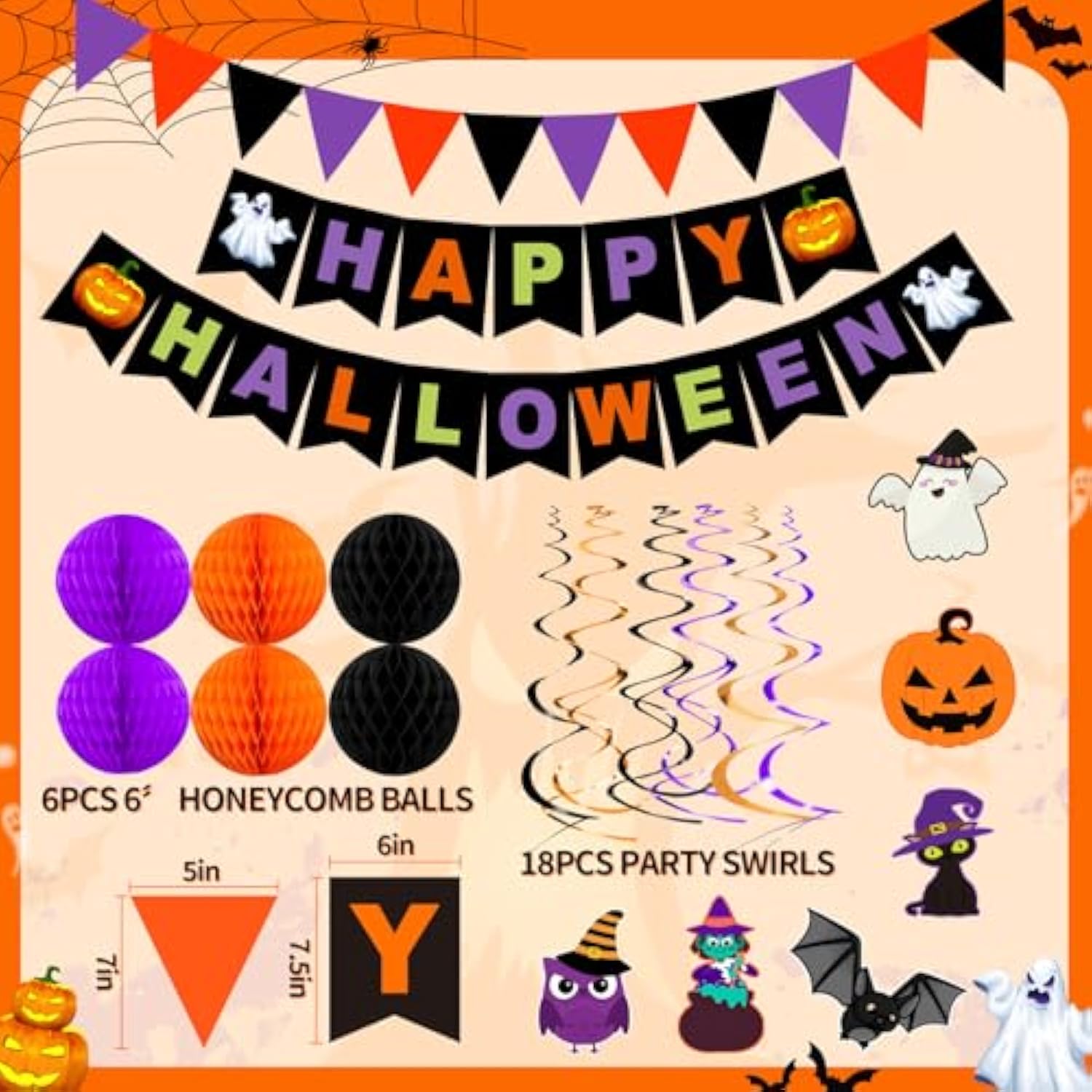 70Pcs Halloween Party Decorations Set with Banner Bat Stickers Garland Balloons Decor