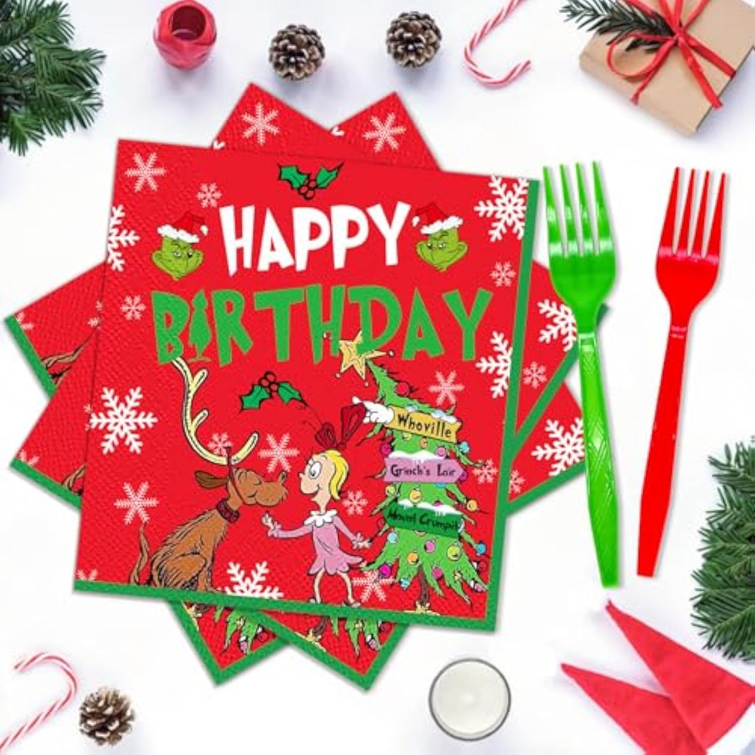 122Pcs Christmas Birthday Party Decorations Christmas Birthday Supplies Tableware Set With Plates Napkins Christmas Tableware For Christmas Party Decorations Happy Holidays Decorations