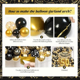 50Th Birthday Decorations For Men Women With Happy 50Th Birthday Decorations Banner 50 Balloon Number, Black And Gold 50Th Birthday Balloons Kit For 50Th Birthday Party Decorations