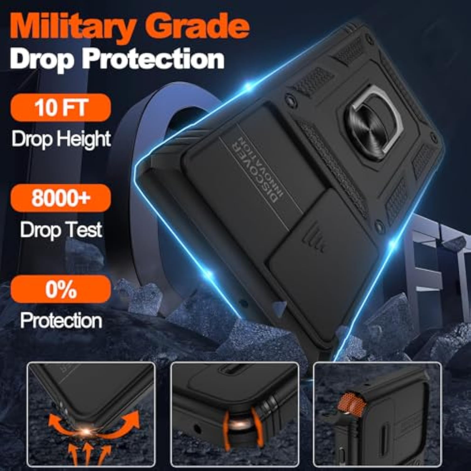 For Samsung Galaxy S22 Ultra Case With Slide Camera Cover & Screen Protector*2, S22 Ultra Case Build In 360° Rotating Ring Kickstand, Military Grade Protective Case For Galaxy S22 Ultra Case, Black