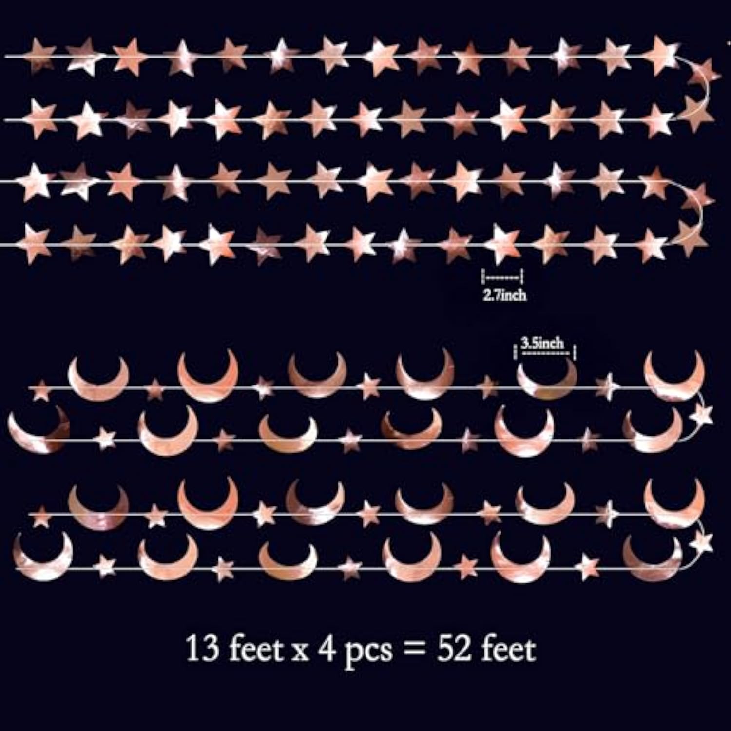 Rose Gold Moon Star Garland Decorations Hanging Twinkle Little Star Birthday Baby Shower Graduation Party Decor Bridal Bachelorette Stars Banner Starry Night Eid Ramadan Celestial Backdrop