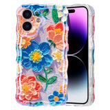 Colorful Retro Oil Painting Print Flower Blue Case for iPhone