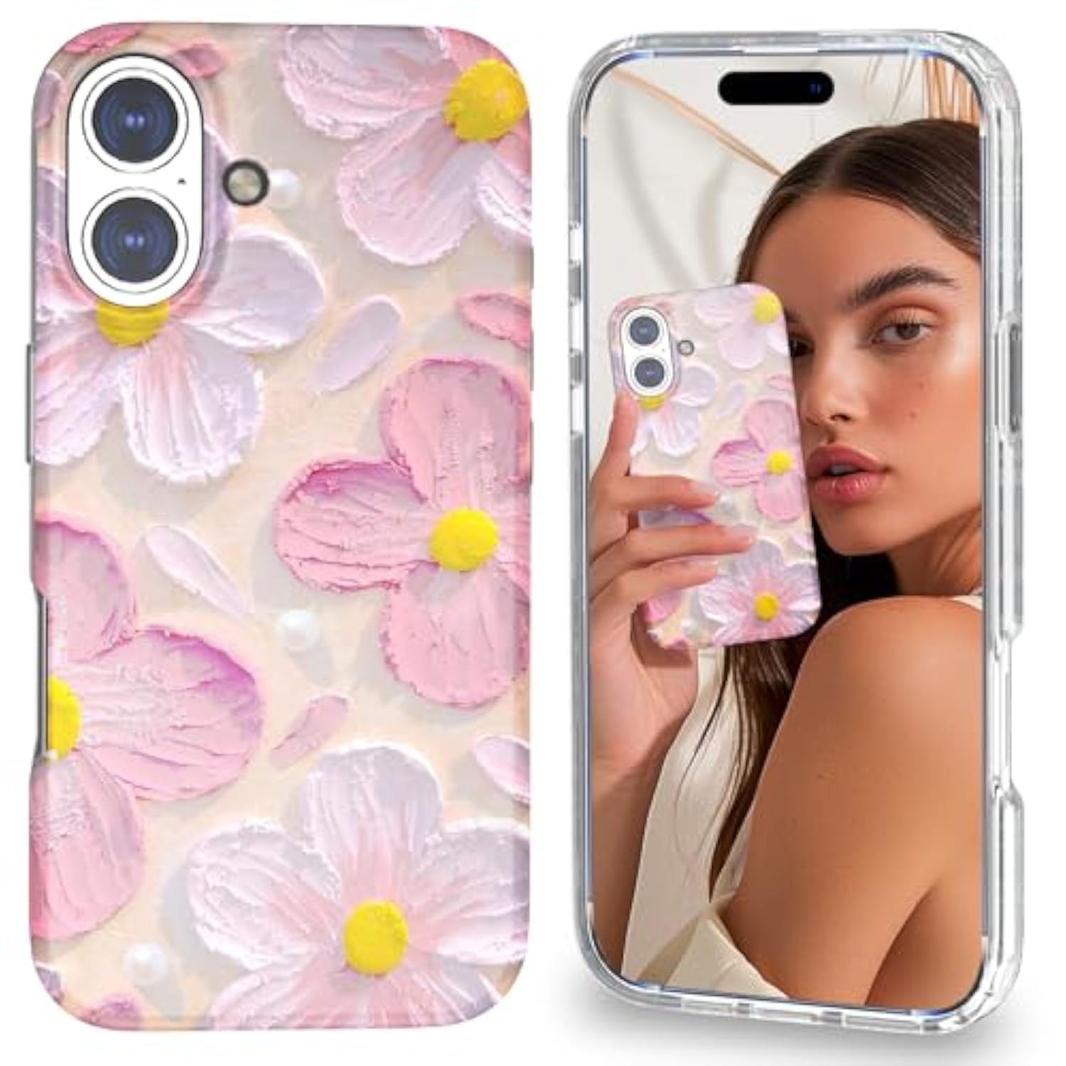 Magnetic For Iphone 16 Case Cute For Women Girls, Compatible With Magsafe,[Drop Protection] Slim Colorful Flowers Heart Oil Painting Girly Phone Case For Iphone 16 6.1Inch