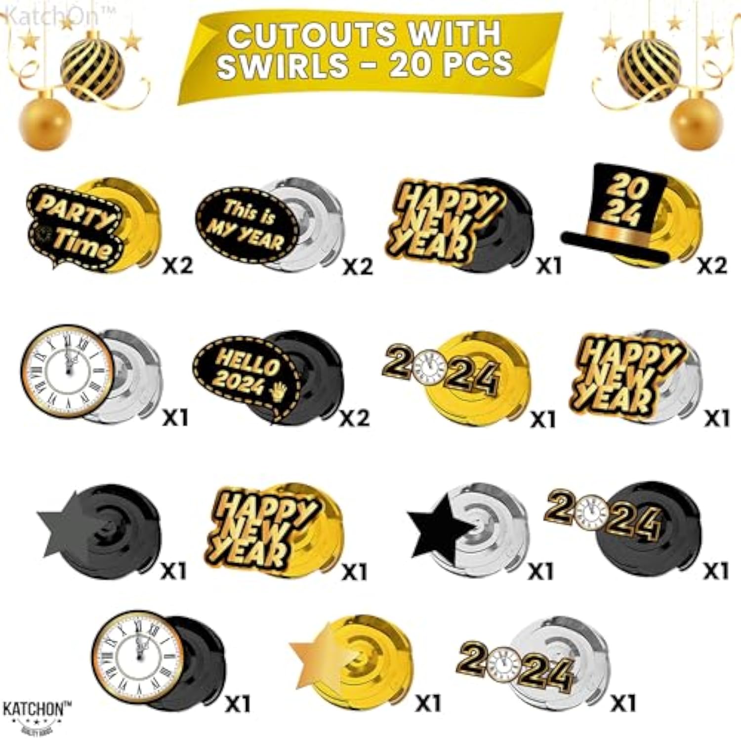 30pc 2024 Happy New Year Hanging Swirls Party Decorations No DIY
