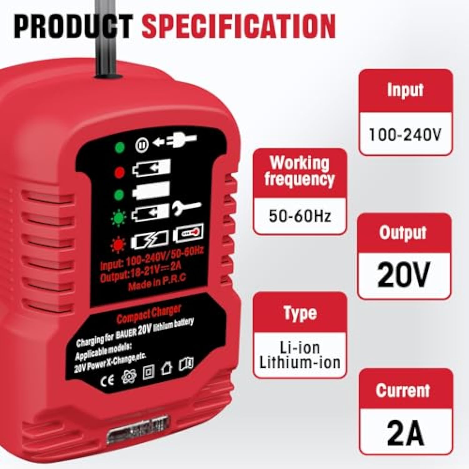 Replace Mini Charger For Bauer 20V Battery, 1/2 Size For Bauer 20V Charger, For 1704C-B 1701C-B Hypermax Etc.