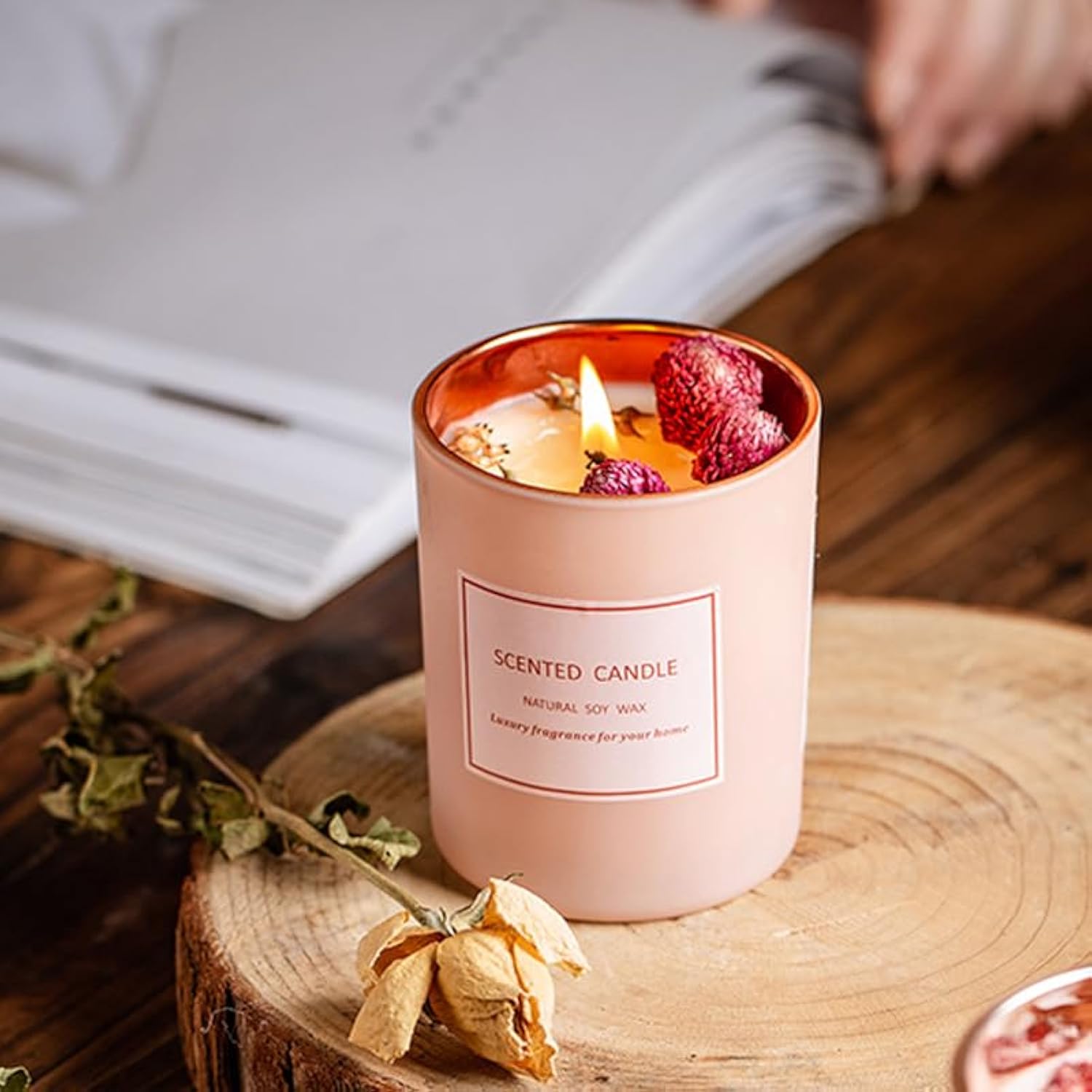 Lavender Scented Candle With Dried Flowers, Mothers Day Gift, Candles Gifts For Women, Candles For Home Scented, Birthday Gifts For Women, Gift For Mom From Daughter, Natural Soy Wax, 6 Oz 30 Hours
