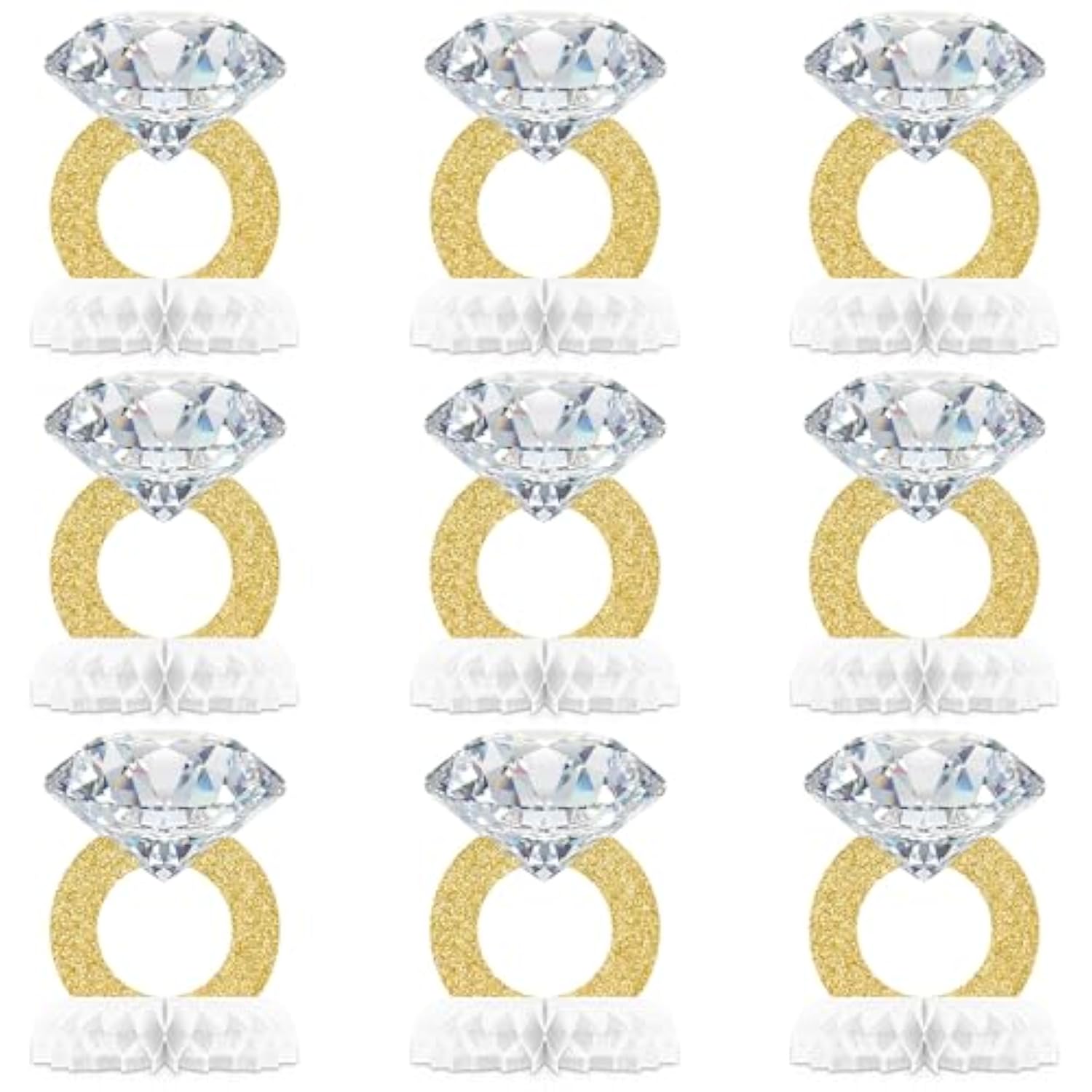 9 Pcs Diamond Ring Centerpiece Engaged Diamond Rings Decor For Bachelorette Party Engagement Party Bridal Shower Wedding Anniversary Decoration Supplies