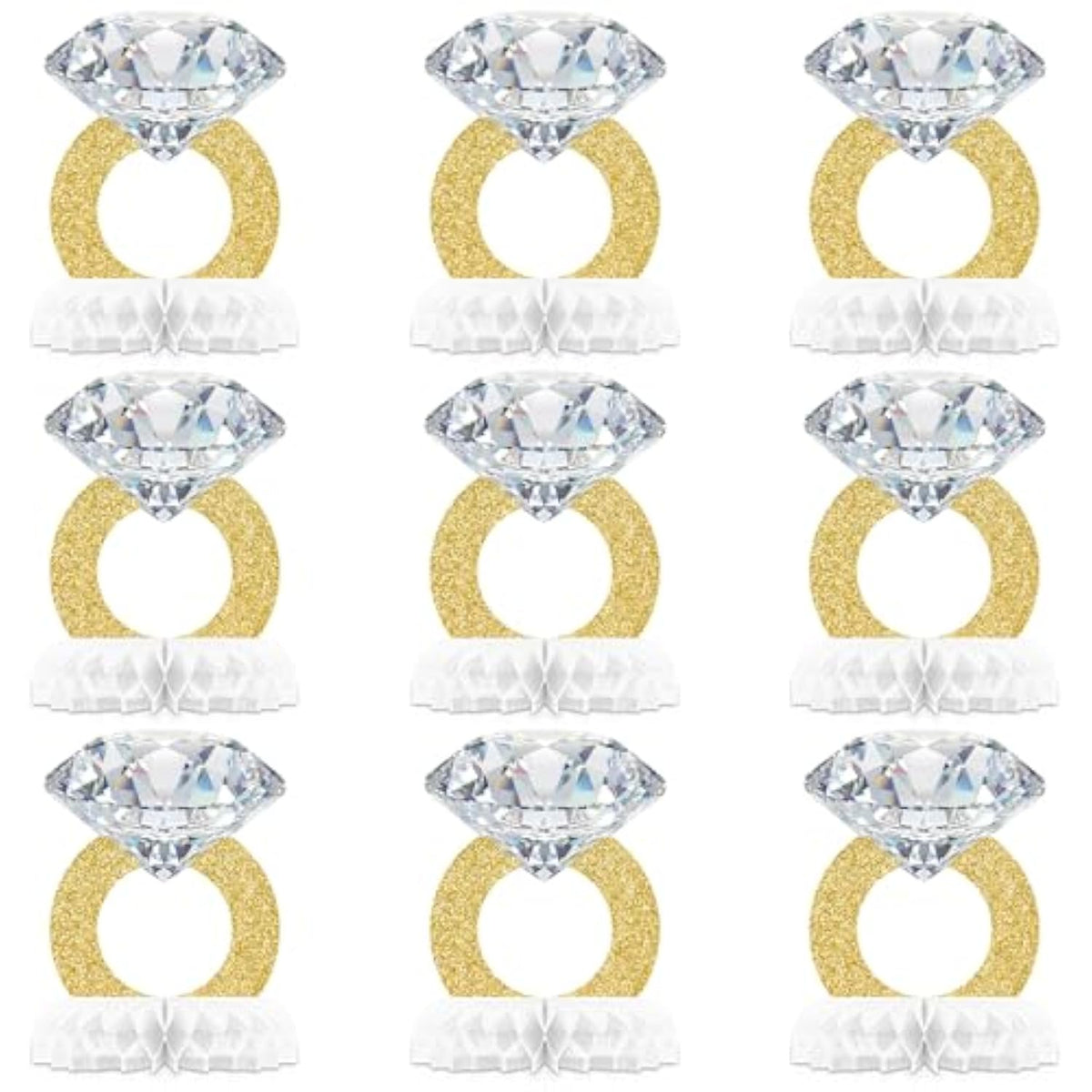 9 Pcs Diamond Ring Centerpiece Engaged Diamond Rings Decor For Bachelorette Party Engagement Party Bridal Shower Wedding Anniversary Decoration Supplies