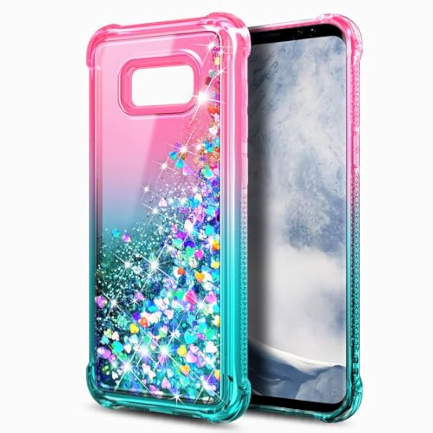 Compatible With Samsung Galaxy S8 Phone Case (Not Fit S8 Plus) Pink/Aqua | Bling Sparkly Glitter Floating Liquid Waterfall Cute Cover For Women Girls Kids