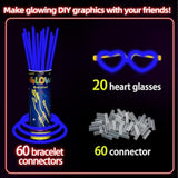 60-Pack 8-Inch Blue Glow Sticks with Connectors and Glow Accessories for Parties