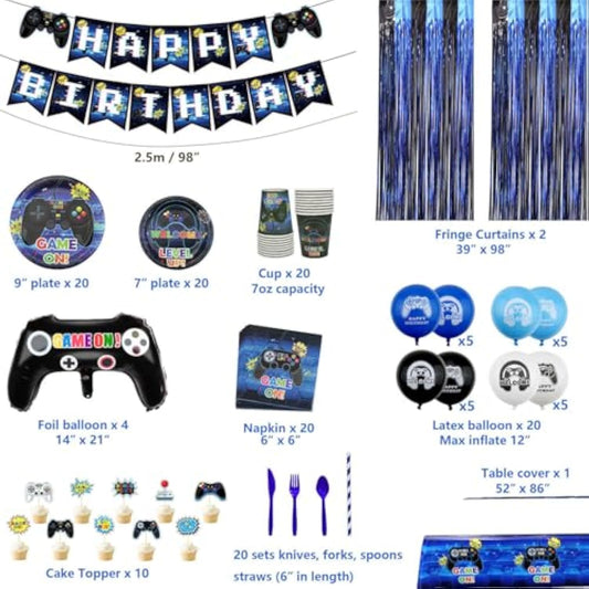 Video Game Party Supplies Set Birthday Decoration For Boys - Including