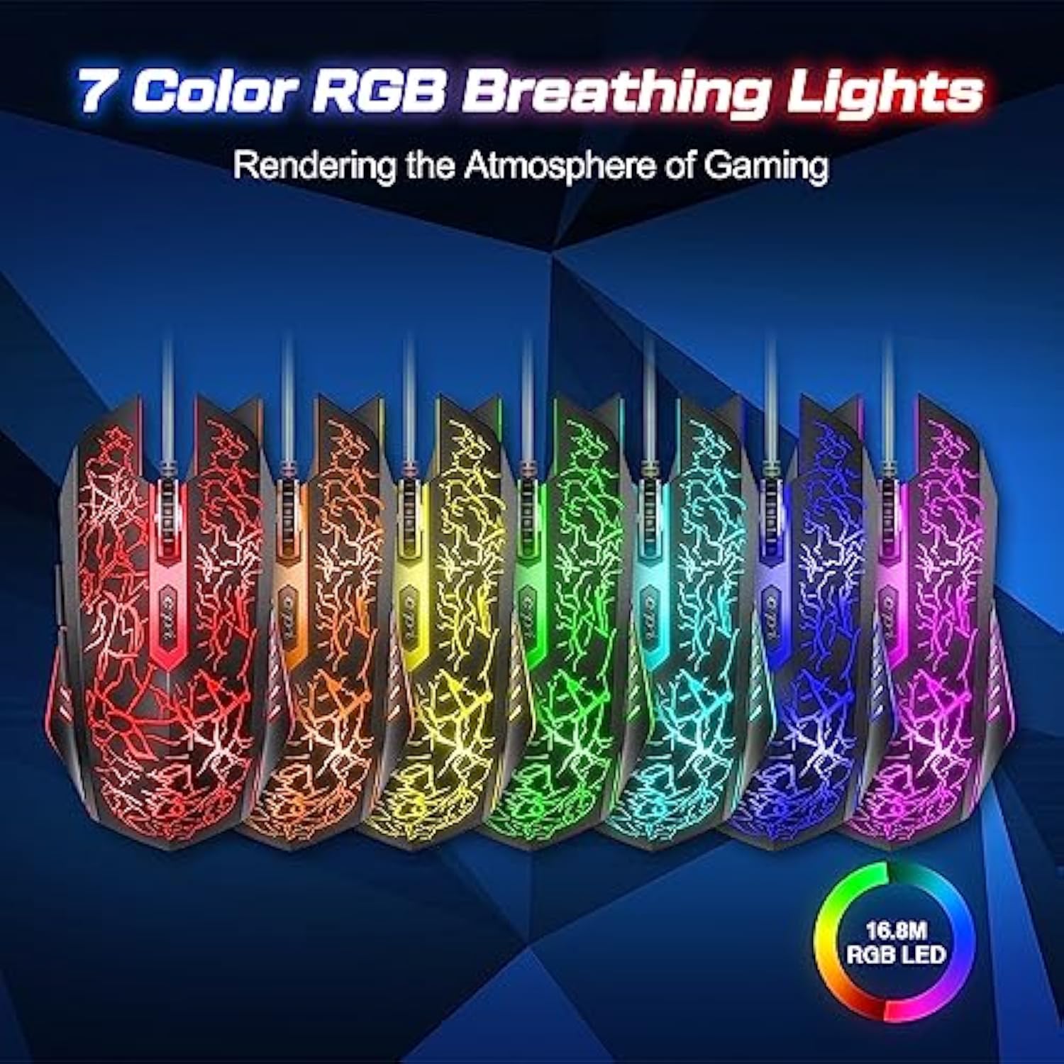 Wired Gaming Mouse, Computer Mouse Ergonomic Mice With 7 Led Lights Rgb Backlit, 6 Programmable Buttons, 4 Adjustable Dpi For Laptop Pc Gamer Desktop Chromebook Mac Games-Black