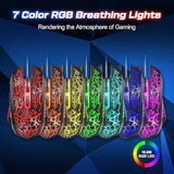 Wired Gaming Mouse, Computer Mouse Ergonomic Mice With 7 Led Lights Rgb Backlit, 6 Programmable Buttons, 4 Adjustable Dpi For Laptop Pc Gamer Desktop Chromebook Mac Games-Black