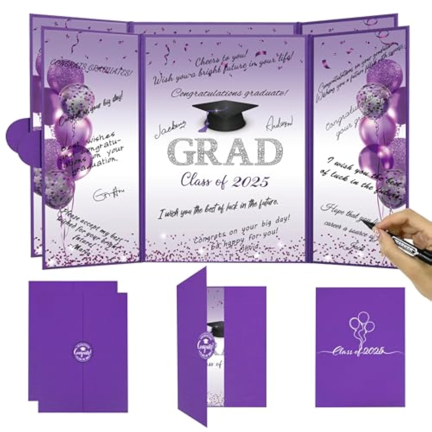 Purple Graduation Party Decorations, 2Pcs Class Of 2025 Congratulations Graduates Alternative Signature Guest Book For Men Women Happy Graduation Gifts Congrats Grad Party Signing Card Board