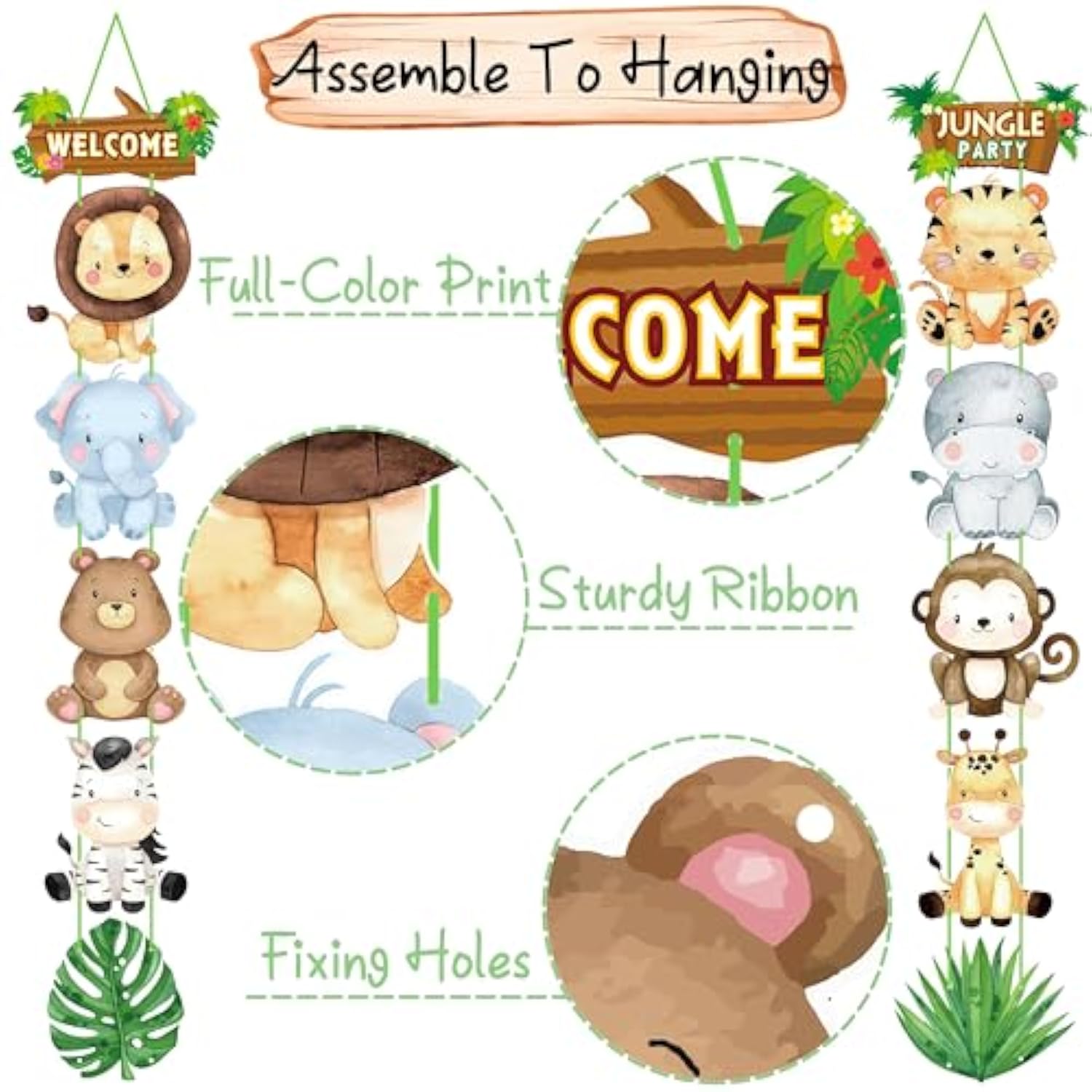 Jungle Safari Animal Party Decorations Welcome Jungle Party Door Signs Safari Theme Cutouts Banners For Wild One Birthday Party Baby Shower Supplies