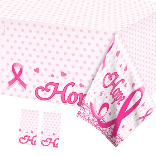 2 Pcs Breast Cancer Awareness Party Tablecloth Breast Cancer Pennant Table Covers Pink Ribbon Tablecloths Rectangular Plastic Table Covers, Disposable Pink Ribbon Tablecloth for Breasts Cancers Day