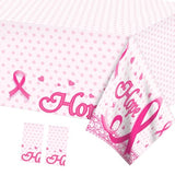 2 Pcs Breast Cancer Awareness Party Tablecloth Breast Cancer Pennant Table Covers Pink Ribbon Tablecloths Rectangular Plastic Table Covers, Disposable Pink Ribbon Tablecloth for Breasts Cancers Day