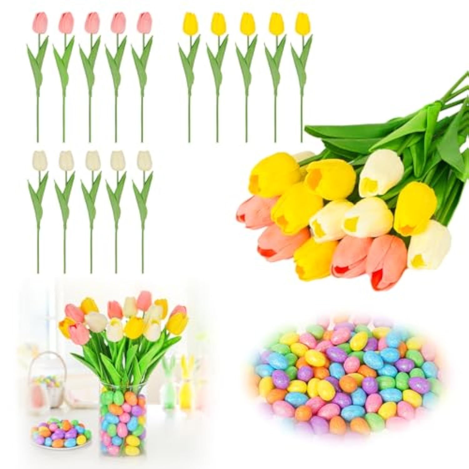 Easter Decoration-Tulips Vase Filler Set With Eggs, Table Tulips Vase Stuffer, Floral Arrangement For Spring Home Kitchen Party Table Centerpieces Décor