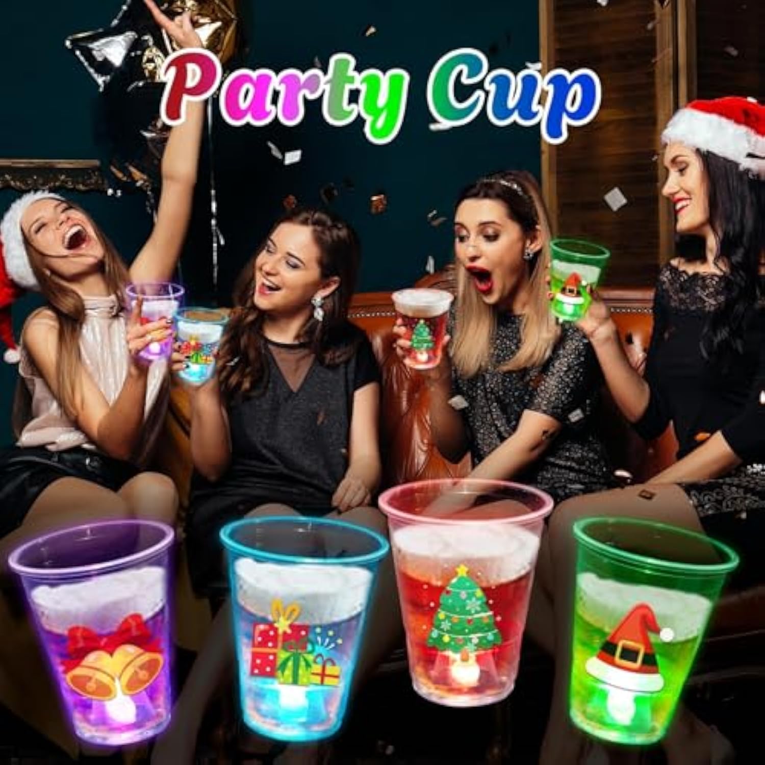 25pcs Glow Christmas Cups with Stickers for Holiday Parties 16oz