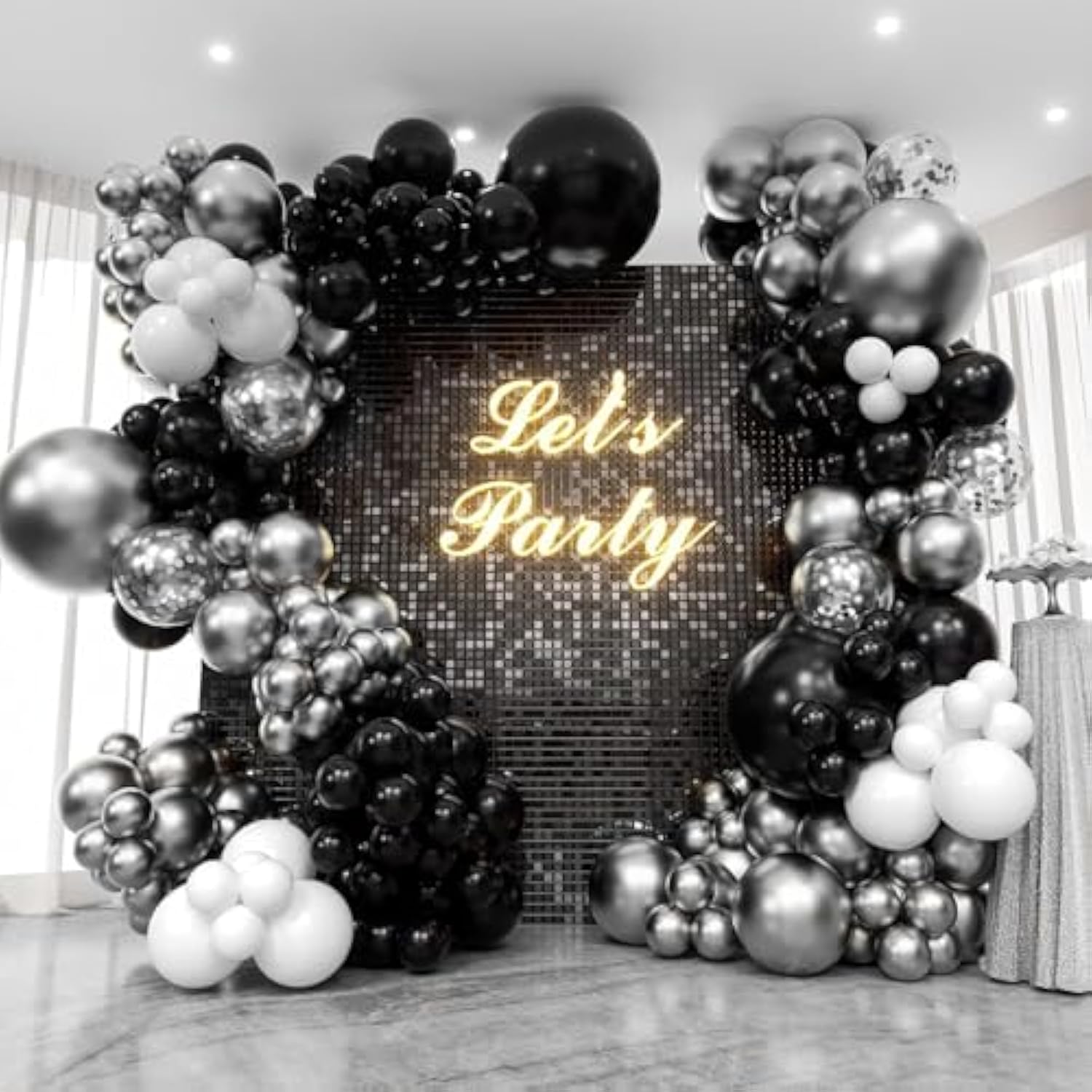 119pcs Black & Silver Balloon Garland Kit – For Graduation, Birthday, or Engagement Parties